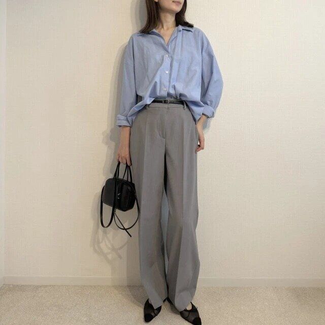 PLSTグレーワイドパンツお手本コーデ