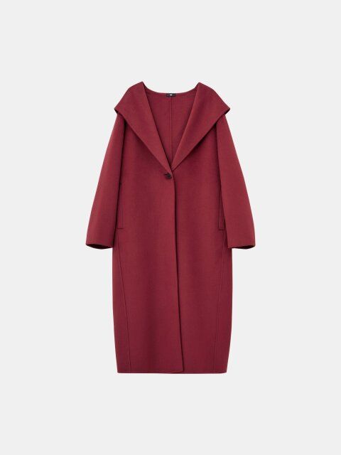 2025plst秋冬ウールブレンドリバーフーディーロングコート