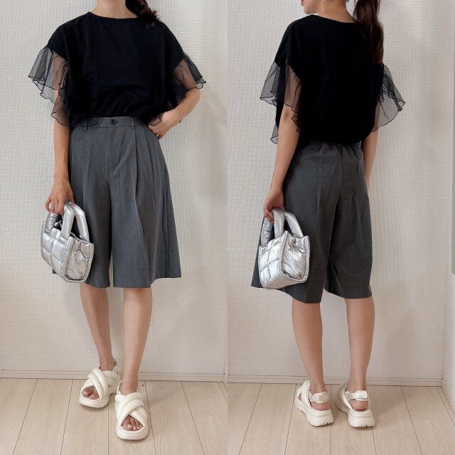 チュール付きTでカジュアルコーデ