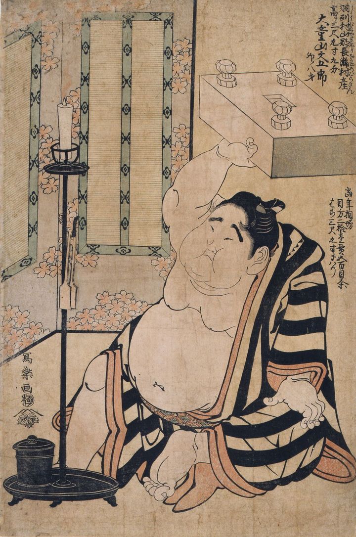 東洲斎写楽が活動第三期に出した「大童山文五郎の碁盤上げ」