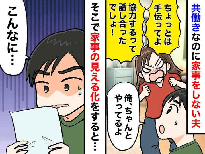 画像: 家事しない夫の「俺、やってるよ？」“自信満々な一言”に絶句 → 『見える化作戦』で思わぬ効果が！