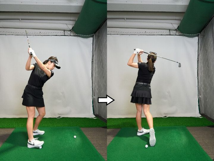 スイング中の“正しい体重移動”とは？「体重を右カカトに…」と女性コーチが解説