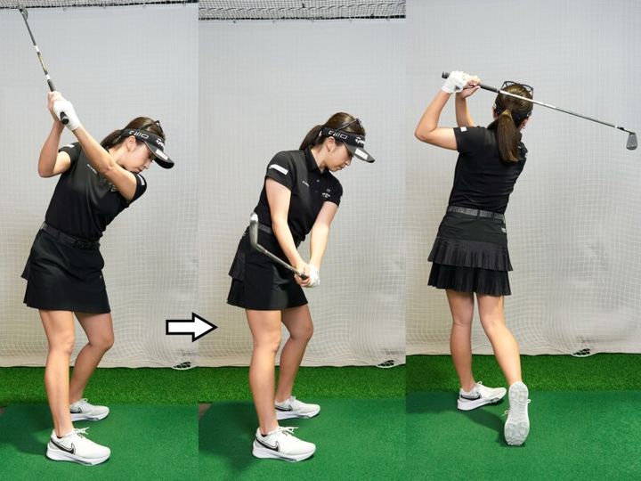 スイング中の“正しい体重移動”とは？「体重を右カカトに…」と女性コーチが解説