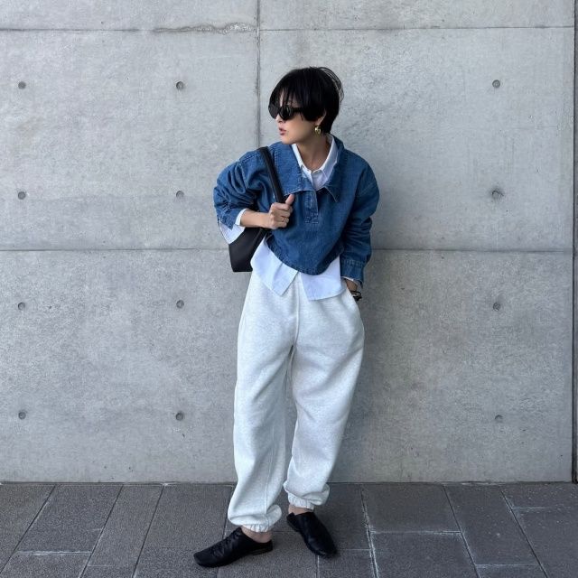 GUのライトグレーの「ヘビーウェイトスウェットワイドイージーパンツ」