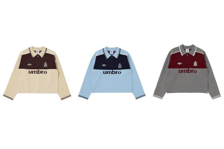 画像: アンブロ ハーフジップチームニットシャツ（アイボリー / ライトブルー / トップグレイ）各￥12,980 出典：MOUSSY