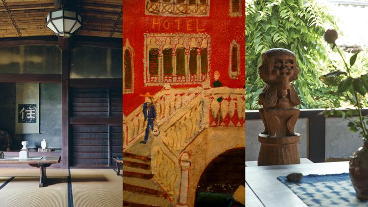 旧上田恒次家住宅、柚木沙弥郎「ベネチア風景」、河井寬次郎記念館の木彫作品