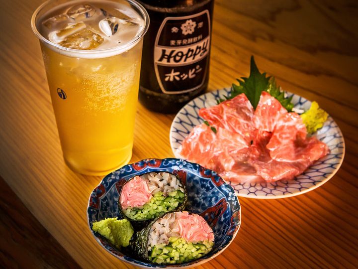 船橋『大衆あさひ』の「かまトロ」、「ガリまき」、ホッピー