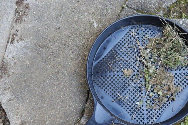 ダイソーの土砂フィルタは雑草や落ち葉の分別に便利