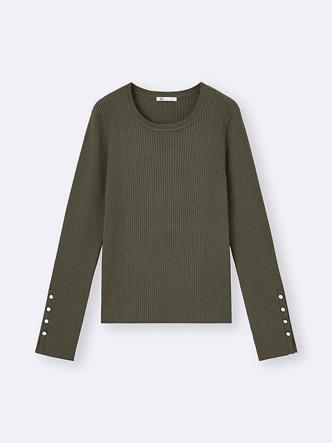 GUのリブニットボタンスリーブプルオーバー