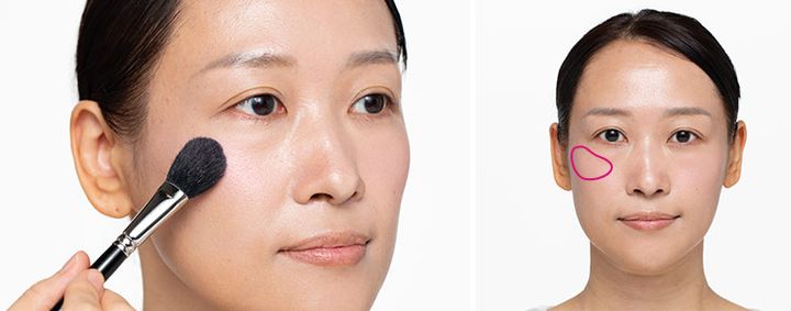 透け感のあるツヤ系チークを重ねて立体感アップ！