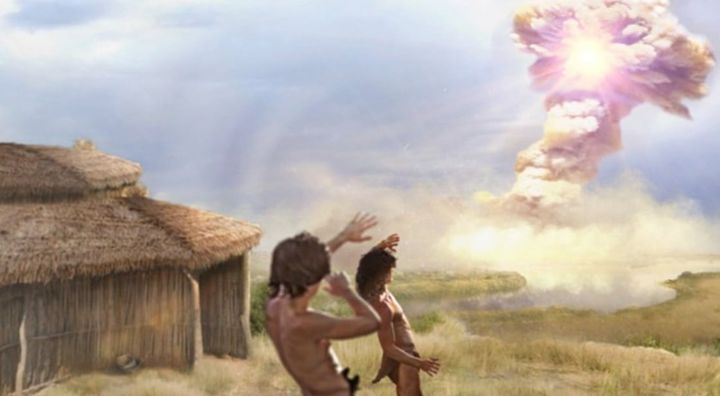 ヤンガードリアスを引き起こす原因とな彗星衝突を描いたイメージ図