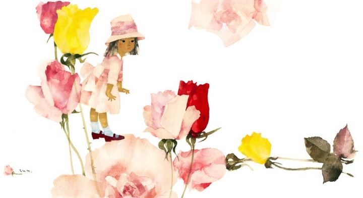 いわさきちひろ 《バラと少女》 1966年 ちひろ美術館蔵