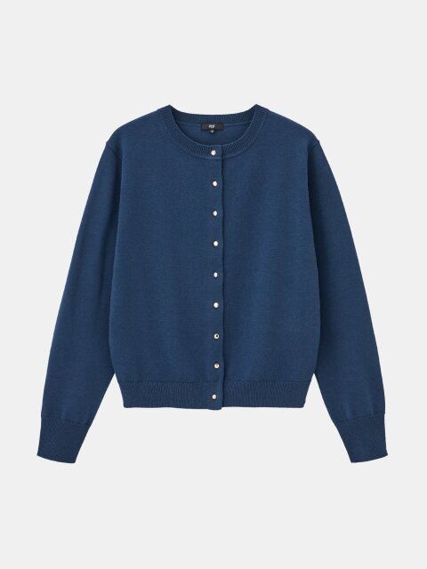 2025plst秋メリノウールブレンドメタルボタンカーディガン