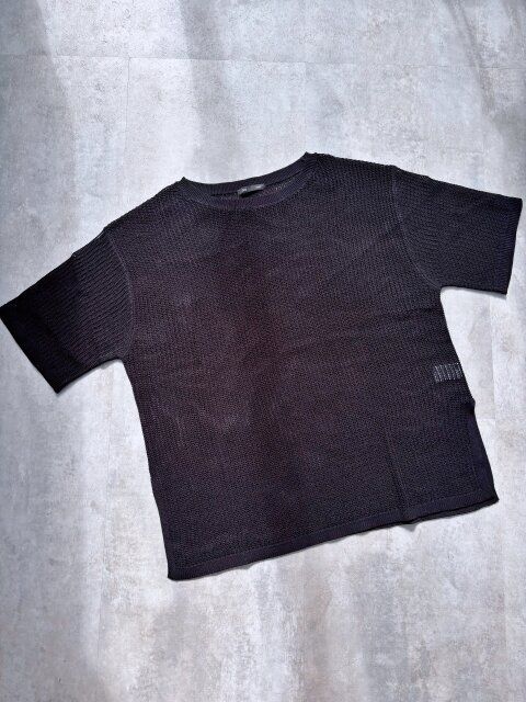 GU メッシュニットオーバーサイズプルオーバー（5分袖）Q BLACK