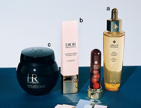 【a】アベイユ ロイヤル ウォータリー オイル セロム 【a】アベイユ ロイヤル ビー ラボ ショット 【b】プレステージ マイクロ セラム ユー 【c】リプラスティ ルコンストラクション ナイト クリーム 50PX