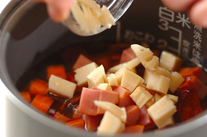 焼き豚入りおこわの作り方1