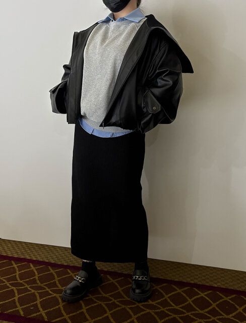 2025plst秋冬フェイクレザービッグカラーブルゾン試着