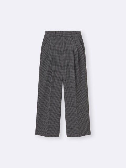 2025gu秋冬女性きれいめタックワイドチェックパンツ