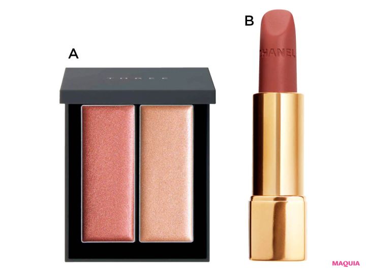 HANA JISOO メイク使用アイテム THREE シマリング グロー デュオ R 02 シャネル ルージュ アリュール ヴェルヴェット 77