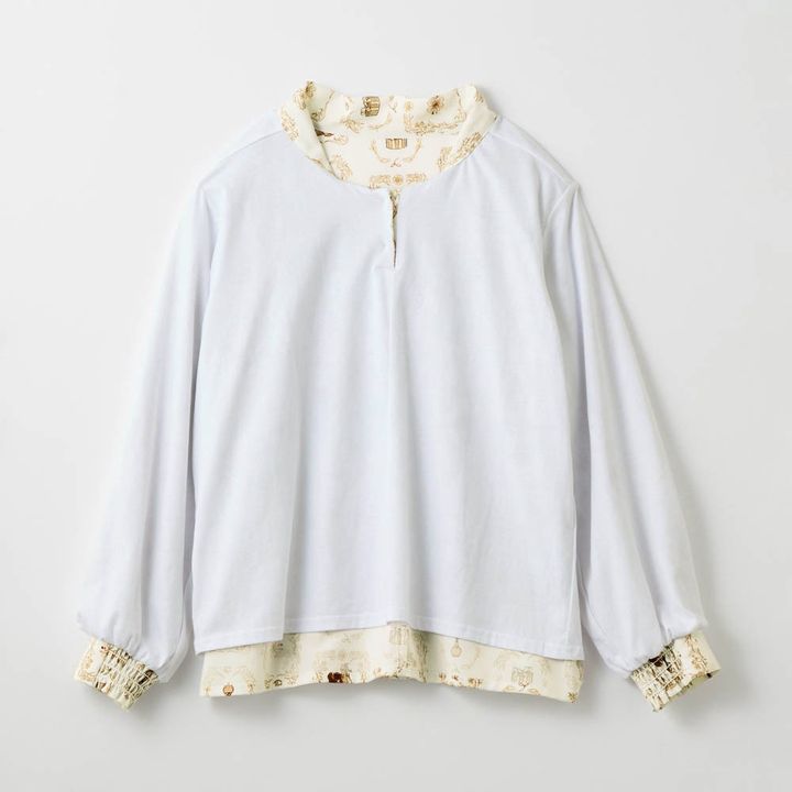 カットソー裏地付きボウタイブラウス 裏地