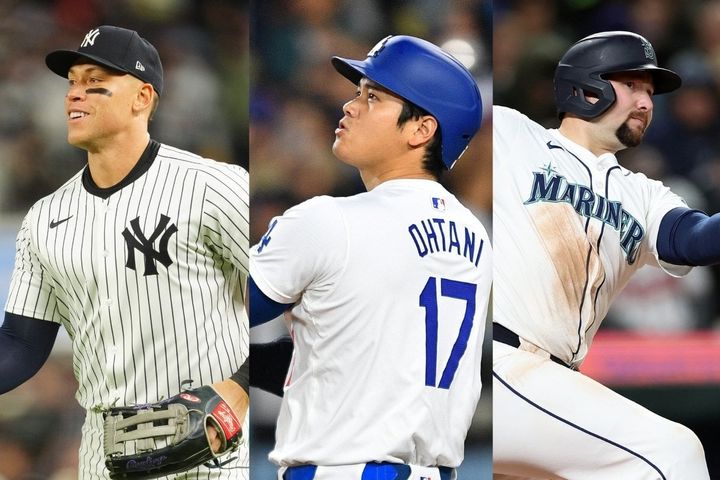 左からアーロン・ジャッジ、大谷翔平、カル・ローリー（C）Getty Images