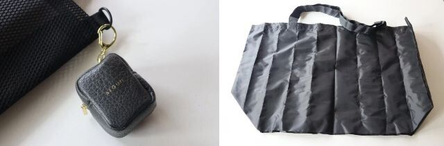 ダイソーの折りたたみエコバッグ ミニポーチ付 黒 グレー