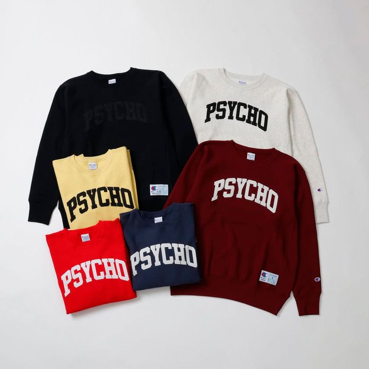 さらに、 UNDERCOVERの定番「PSYCHO」 パッチを初めてChampion のボディに施したスウェットシャツも登場。オートミール、レッド、イエロー、ボルドー、ネイビー、ブラックの全6色で展開となっている。