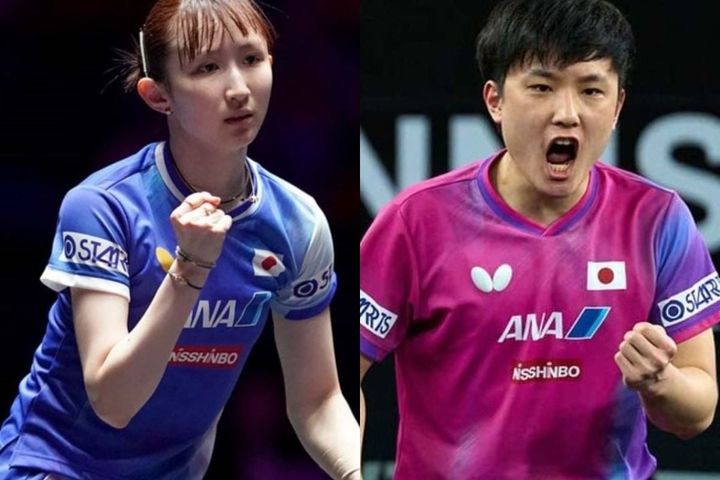 早田ひな、張本智和（C）WTT