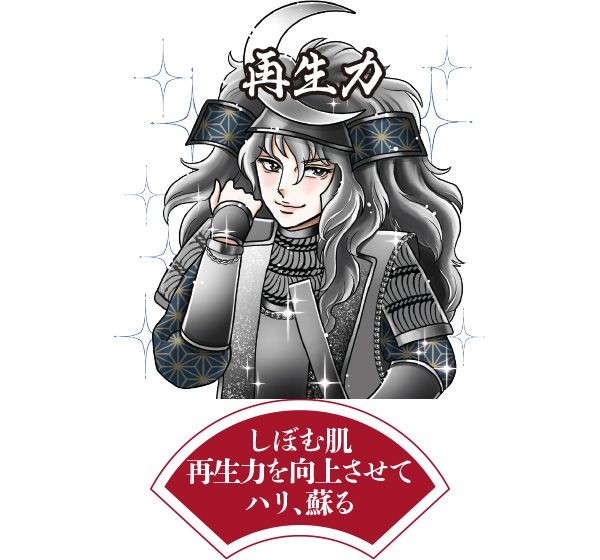 再生力将軍「しぼむ肌 再生力を向上させて ハリ、蘇る」