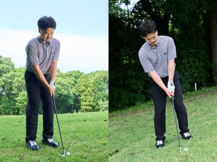 ツマ先上がり・下がりはどう寄せる？「アドレスを左足上がりに…」