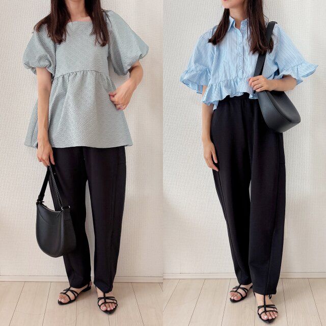 ブラウスは短丈でスタイルアップ