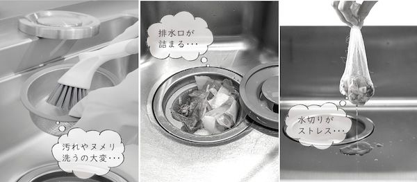 水回りの悩みを解決！水切りがキュッとできる「しぼれる排水口ネットホルダー」が登場