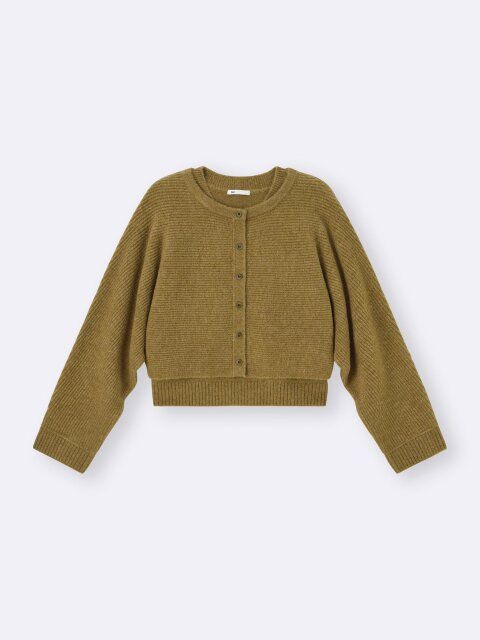 2025秋冬guレディースパフニット2ピースカーディガン