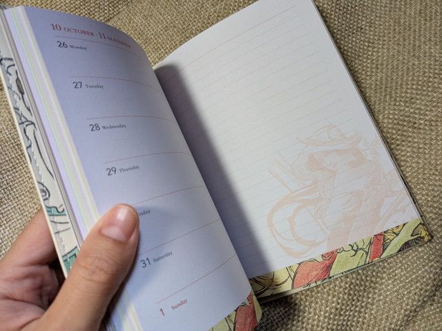 ミュシャ手帳のウィークリーページとメモページ