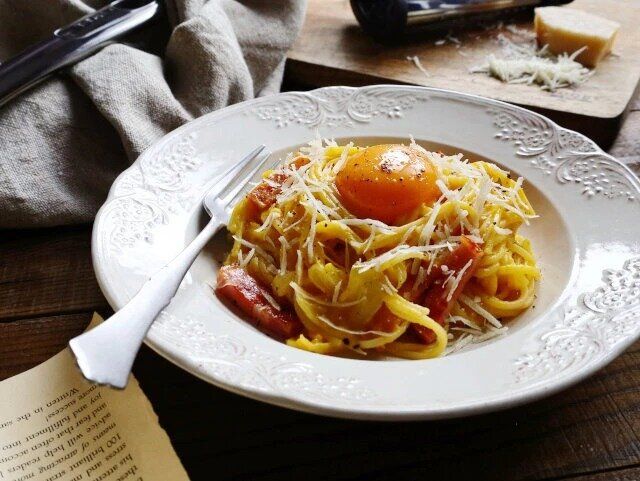 かぼちゃのカルボナーラ風パスタのレシピ