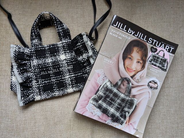 ジルスチュアートツイードフリルバッグBLACKver