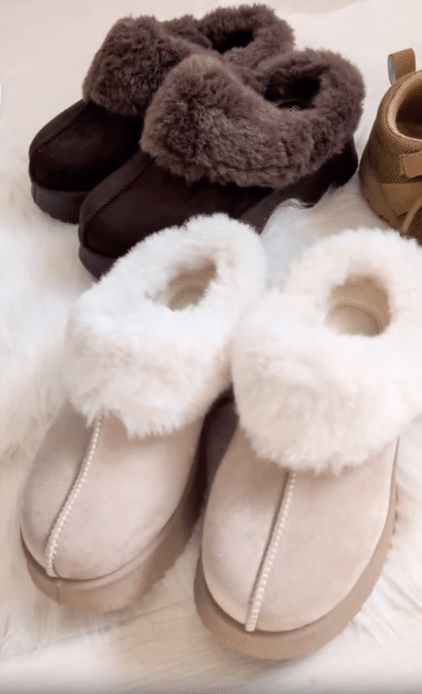 ブラウンとベージュのワンヒールキモウサボ