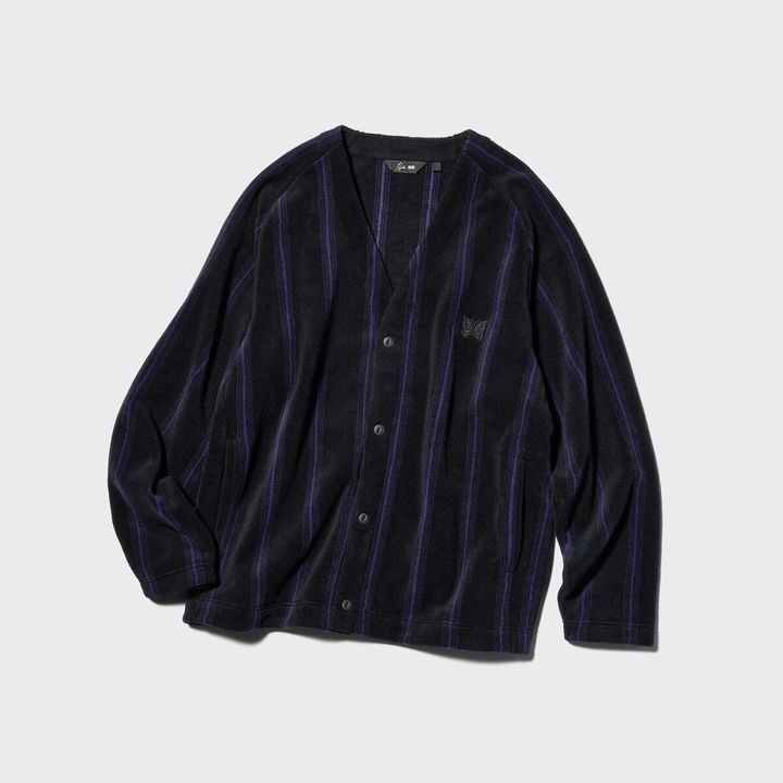 「UNIQLO and NEEDLES（ユニクロ＆ニードルズ）」フリースオーバーサイズカーディガン（ストライプ）￥3,990