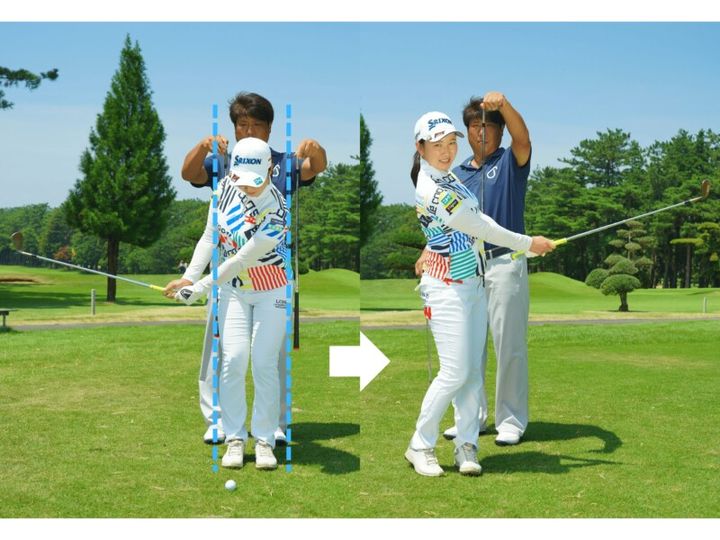 両足の幅で小さく体重移動すると手打ちにならない！アプローチのコツをレッスン