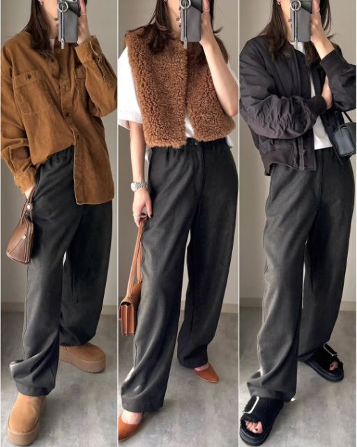 ブラッシュドスウェットワイドパンツのコーデ