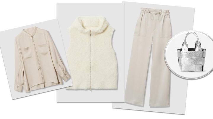 画像: ジレ￥42,900・ブラウス￥35,200・パンツ￥35,200・バッグ￥33,000