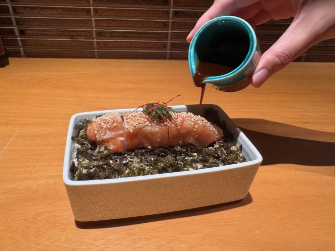 元祖博多めんたい重：タレ流し