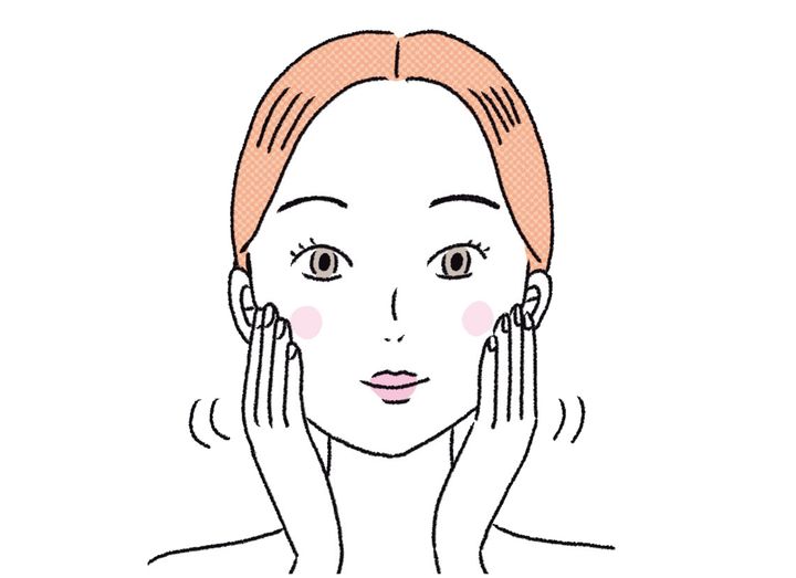 頬に手を当てて確認！