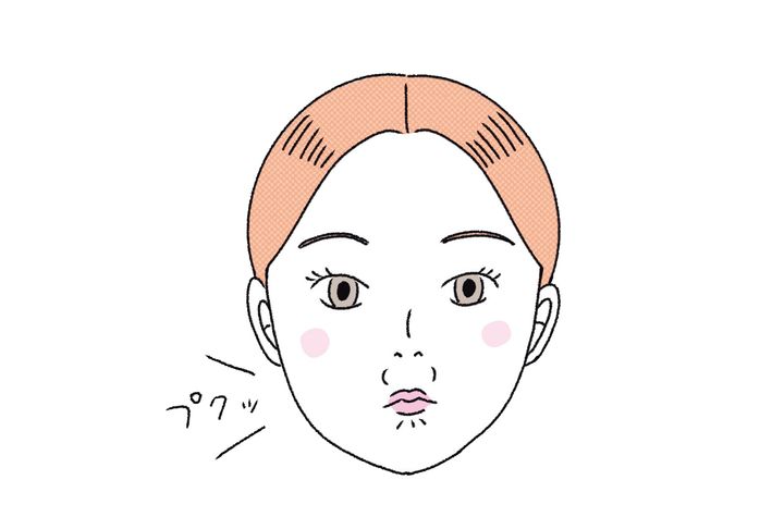 鼻の下、下唇の下を膨らませる