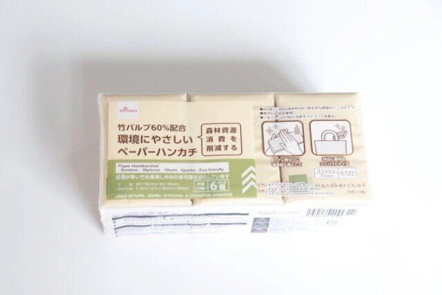 ダイソー ペーパーハンカチ（バンブー、30枚、10組、6個） パッケージ