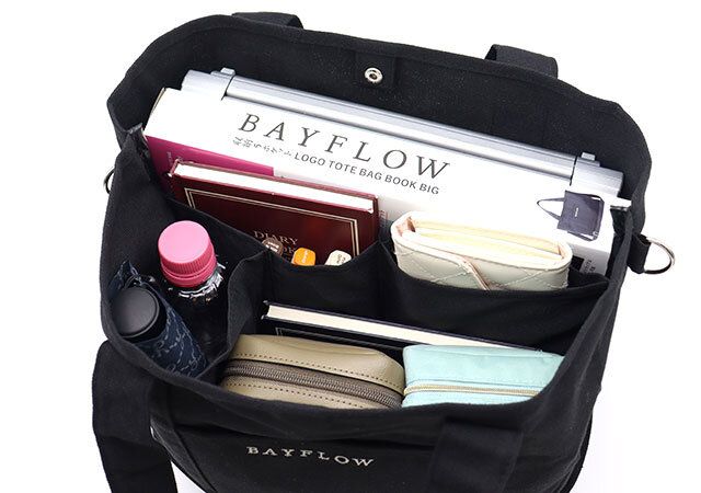 ベイフロー黒ロゴトートバッグ5ポケット