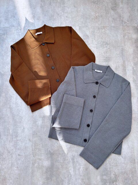 GU ミラノリブポロカーディガン BROWN GRAY