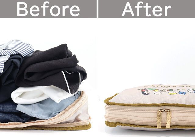 SNOOPY たっぷり入る！ ラクラク圧縮収納ポーチの使用イメージ