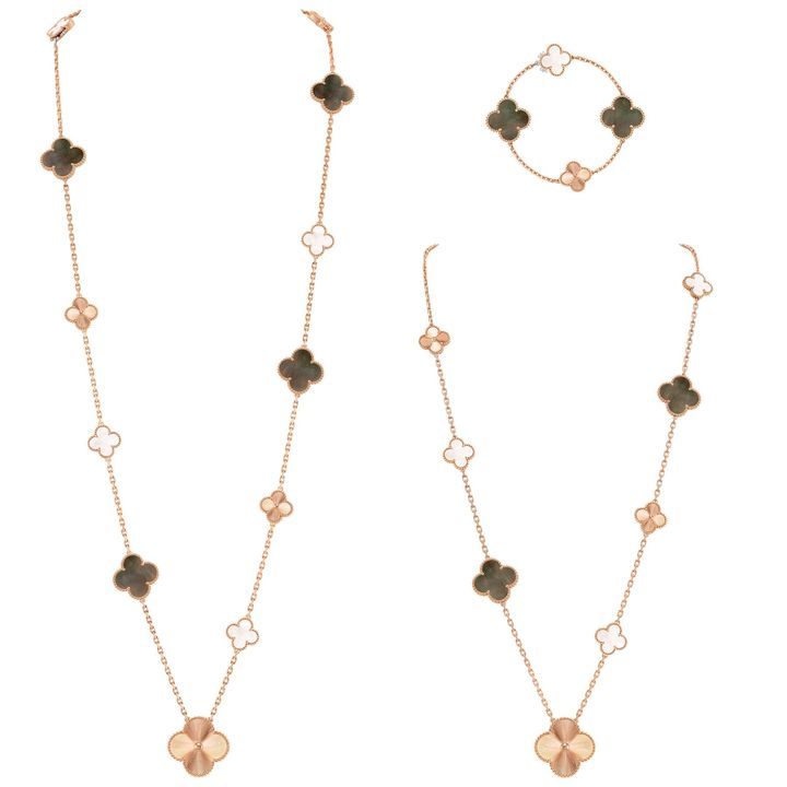 「マジック アルハンブラ トランスフォーマブル ロングネックレス」15モチーフ 18K ローズ ゴールド, マザー オブ パール ¥5,636,400