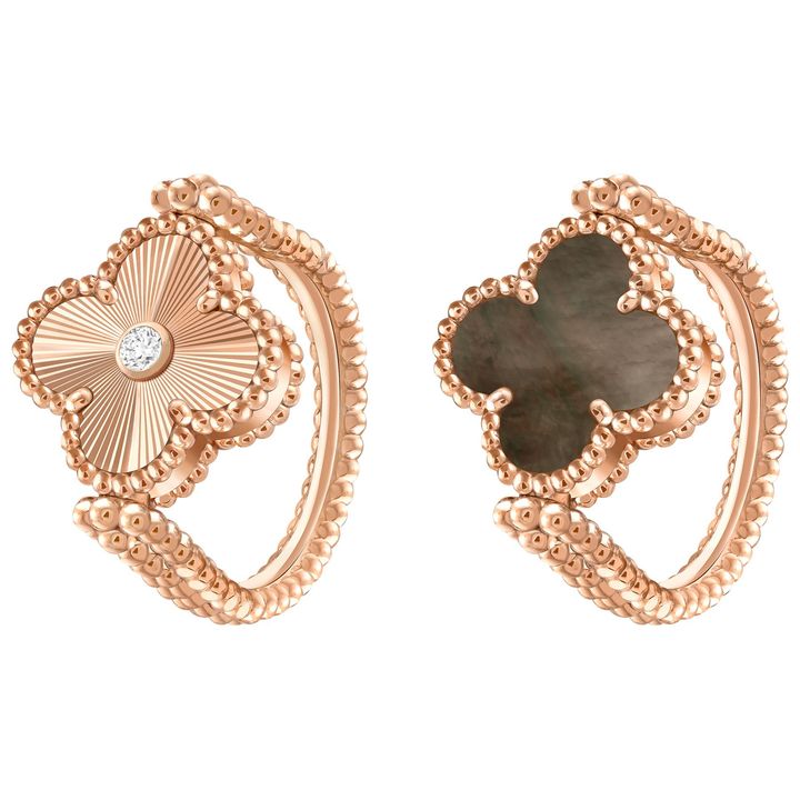 「ヴィンテージ アルハンブラ リバーシブル リング」18K ローズ ゴールド, ダイヤモンド, マザー オブ パール ¥1,029,600